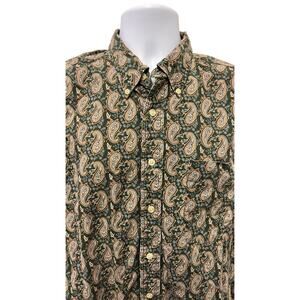 👔 Vintage Dockers Paisley Shirt L Green Brown Long Sleeve 90s Y2K